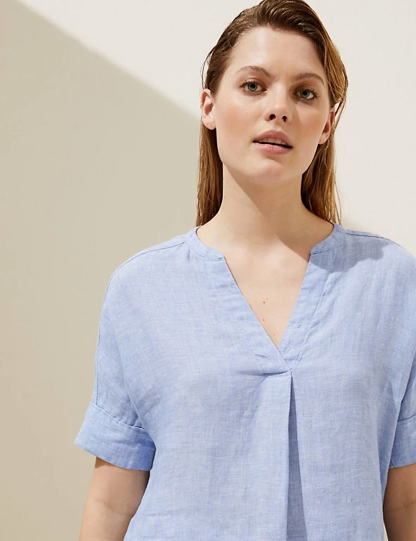 Coupon 🥰 M&S Collection 👚 Shirts & Blouses Pure Linen Short Sleeve Popover Blouse 💯 3 Coupon 🥰 M&S Collection 👚 Shirts & Blouses Pure Linen Short Sleeve Popover Blouse 💯 - Image 3