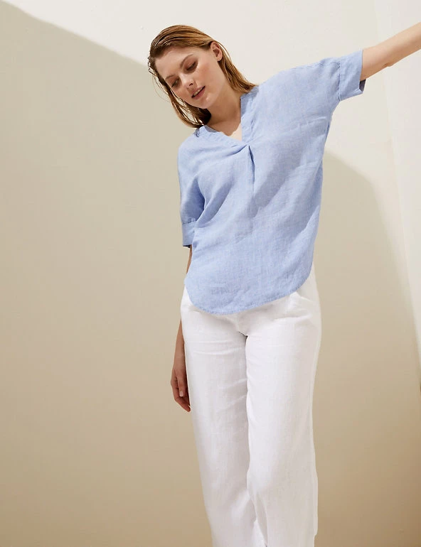 Coupon 🥰 M&S Collection 👚 Shirts & Blouses Pure Linen Short Sleeve Popover Blouse 💯 5 Coupon 🥰 M&S Collection 👚 Shirts & Blouses Pure Linen Short Sleeve Popover Blouse 💯 - Image 5