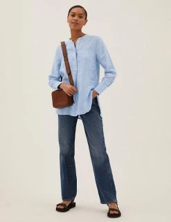 Wholesale 🎁 M&S Collection 👚 Shirts & Blouses Pure Linen Longline Popover Blouse 😀