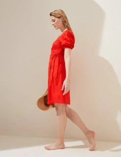 New ✔️ M&S Collection 👗 Dresses Linen Blend V-Neck Mini Wrap 👗 Dress 🧨 -Women's Holiday Shop Sales SD 01 T52 6103 B0 X EC 1