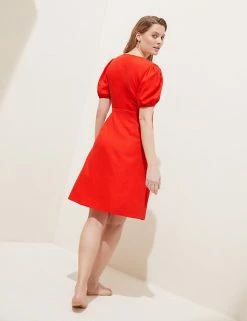 New ✔️ M&S Collection 👗 Dresses Linen Blend V-Neck Mini Wrap 👗 Dress 🧨 -Women's Holiday Shop Sales SD 01 T52 6103 B0 X EC 3