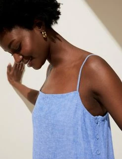 Deals 🥰 M&S Collection 👗 Dresses Linen Rich Square Neck Midi Slip 👗 Dress 🌟 -Women's Holiday Shop Sales SD 01 T52 6704 SY X EC 2