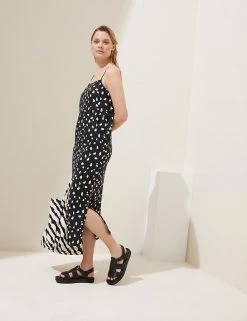 Best Pirce 🔔 M&S Collection 👗 Dresses Linen Rich Printed Midi Slip 👗 Dress ✔️ -Women's Holiday Shop Sales SD 01 T52 6705 Y4 X EC 2