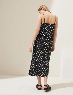 Best Pirce 🔔 M&S Collection 👗 Dresses Linen Rich Printed Midi Slip 👗 Dress ✔️ -Women's Holiday Shop Sales SD 01 T52 6705 Y4 X EC 3