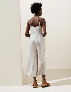 Brand new ✨ M&S Collection 👗 Dresses Linen Rich Striped Square Neck Jumpsuit ⭐ -Women's Holiday Shop Sales SD 01 T52 6707 K4 X EC 3