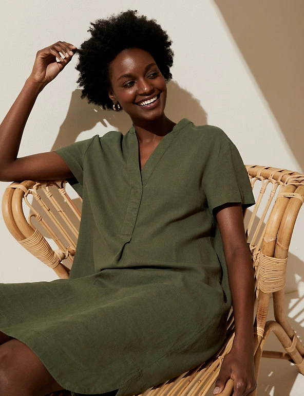 Best Sale 🌟 M&S Collection 👗 Dresses Linen Rich V-Neck Short Sleeve Shift 👗 Dress ⌛ 13 Best Sale 🌟 M&S Collection 👗 Dresses Linen Rich V-Neck Short Sleeve Shift 👗 Dress ⌛ - Image 13