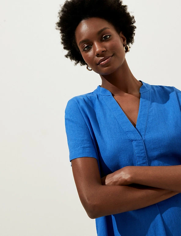 Best Sale 🌟 M&S Collection 👗 Dresses Linen Rich V-Neck Short Sleeve Shift 👗 Dress ⌛ 4 Best Sale 🌟 M&S Collection 👗 Dresses Linen Rich V-Neck Short Sleeve Shift 👗 Dress ⌛ - Image 4