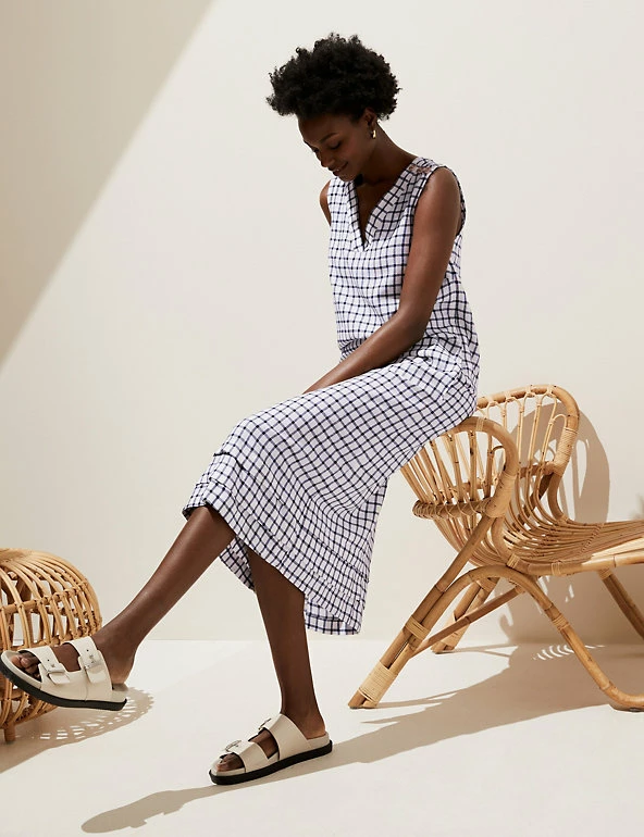 Cheapest ๐ M&S Collection ๐ Dresses Linen Blend Checked V-Neck Midi Shift ๐ Dress โ๏ธ 4 Cheapest ๐ M&S Collection ๐ Dresses Linen Blend Checked V-Neck Midi Shift ๐ Dress โ๏ธ - Image 4