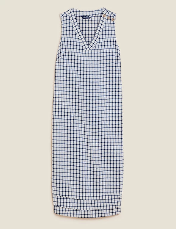 Cheapest ๐ M&S Collection ๐ Dresses Linen Blend Checked V-Neck Midi Shift ๐ Dress โ๏ธ 2 Cheapest ๐ M&S Collection ๐ Dresses Linen Blend Checked V-Neck Midi Shift ๐ Dress โ๏ธ - Image 2