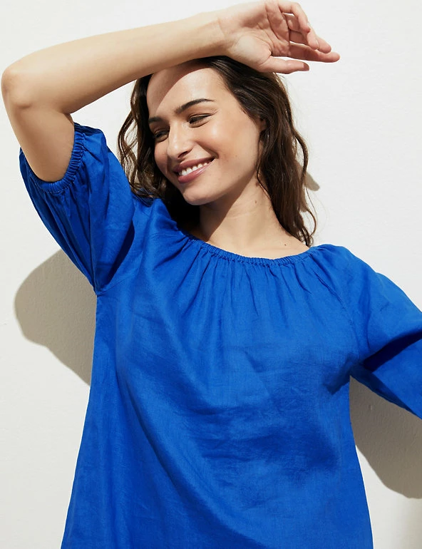 Cheapest ๐ฏ M&S Collection ๐ Dresses Pure Linen Bardot Short Sleeve Midi ๐ Dress โ๏ธ 3 Cheapest ๐ฏ M&S Collection ๐ Dresses Pure Linen Bardot Short Sleeve Midi ๐ Dress โ๏ธ - Image 3