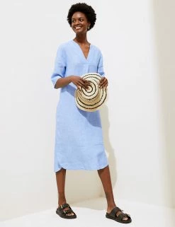 Discount 👍 M&S Collection Tunics Pure Linen V-Neck 3/4 Sleeve Tunic 😉