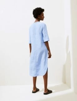 Discount 👍 M&S Collection Tunics Pure Linen V-Neck 3/4 Sleeve Tunic 😉 -Women's Holiday Shop Sales SD 01 T52 6728 SA X EC 3