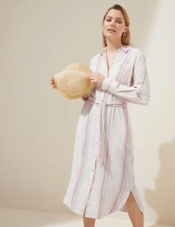 Best reviews of ❤️ M&S Collection 👗 Dresses Linen Rich Striped Belted Midi 👕 Shirt 👗 Dress 🤩