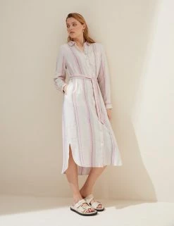 Best reviews of ❤️ M&S Collection 👗 Dresses Linen Rich Striped Belted Midi 👕 Shirt 👗 Dress 🤩 -Women's Holiday Shop Sales SD 01 T52 6797 K4 X EC 2