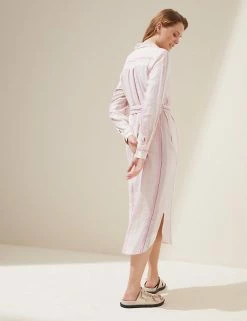 Best reviews of ❤️ M&S Collection 👗 Dresses Linen Rich Striped Belted Midi 👕 Shirt 👗 Dress 🤩 -Women's Holiday Shop Sales SD 01 T52 6797 K4 X EC 3