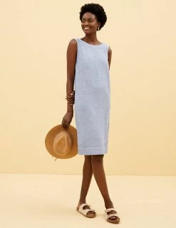 Flash Sale 👏 M&S Collection 👗 Dresses Linen Blend Round Neck Shift 👗 Dress 🔔