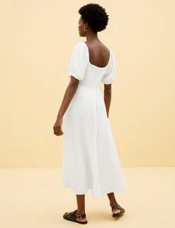 Best Sale ❤️ M&S Collection 👗 Dresses Linen Blend Sweetheart Neckline Midi 👗 Dress 🎉 -Women's Holiday Shop Sales SD 01 T52 6911 Z0 X EC 3