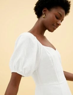 Best Sale ❤️ M&S Collection 👗 Dresses Linen Blend Sweetheart Neckline Midi 👗 Dress 🎉 -Women's Holiday Shop Sales SD 01 T52 6911 Z0 X EC 4