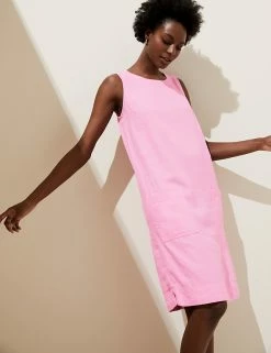 Promo 🔥 M&S Collection 👗 Dresses Linen Blend Knee Length Shift 👗 Dress 🥰 -Women's Holiday Shop Sales SD 01 T52 6940 A0 X EC 1