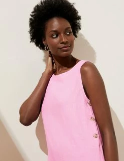 Promo 🔥 M&S Collection 👗 Dresses Linen Blend Knee Length Shift 👗 Dress 🥰 -Women's Holiday Shop Sales SD 01 T52 6940 A0 X EC 2