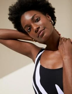 Best Sale 🔥 M&S Collection 🩱 Swimsuits Printed Scoop Neck 🩱 Swimsuit 🔥 -Women's Holiday Shop Sales SD 01 T52 7335 Y4 X EC 2