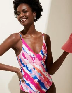 Coupon 😉 M&S Collection 🩱 Swimsuits Tie Dye V-Neck Plunge 🩱 Swimsuit ✨ -Women's Holiday Shop Sales SD 01 T52 7366 A4 X EC 1