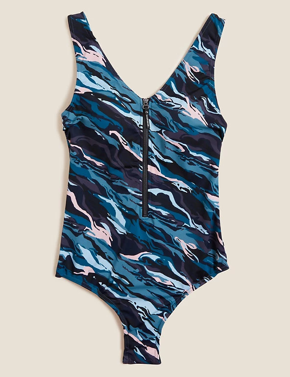 Hot Sale βοΈ GOODMOVE π©± Swimsuits Marble Print Zip Up Plunge π©± Swimsuit π 2 Hot Sale βοΈ GOODMOVE π©± Swimsuits Marble Print Zip Up Plunge π©± Swimsuit π - Image 2