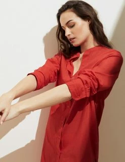 New 🤩 M&S Collection Women Pure Cotton Longline Beach Cover Up 👚 Shirt 👏 -Women's Holiday Shop Sales SD 01 T52 7384 B0 X EC 4