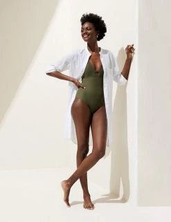 New 🤩 M&S Collection Women Pure Cotton Longline Beach Cover Up 👚 Shirt 👏 -Women's Holiday Shop Sales SD 01 T52 7384 Z0 X EC 1