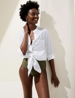 New 🤩 M&S Collection Women Pure Cotton Longline Beach Cover Up 👚 Shirt 👏 -Women's Holiday Shop Sales SD 01 T52 7384 Z0 X EC 2