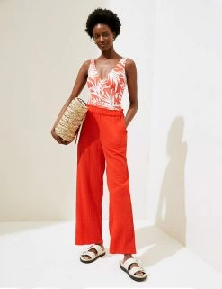 Top 10 😍 M&S Collection Women Pure Cotton Wide Leg Trousers ⭐ -Women's Holiday Shop Sales SD 01 T52 7386 B0 X EC 1