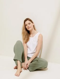 Top 10 😍 M&S Collection Women Pure Cotton Wide Leg Trousers ⭐ -Women's Holiday Shop Sales SD 01 T52 7386 XJ X EC 0