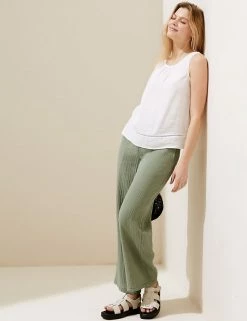 Top 10 😍 M&S Collection Women Pure Cotton Wide Leg Trousers ⭐ -Women's Holiday Shop Sales SD 01 T52 7386 XJ X EC 1