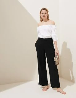 Top 10 😍 M&S Collection Women Pure Cotton Wide Leg Trousers ⭐ -Women's Holiday Shop Sales SD 01 T52 7386 Y0 X EC 0