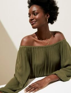 Coupon ⭐ M&S Collection 👗 Dresses Bardot Maxi Tiered Beach 👗 Dress ⭐ -Women's Holiday Shop Sales SD 01 T52 7390 KH X EC 1