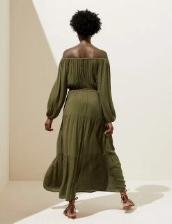 Coupon ⭐ M&S Collection 👗 Dresses Bardot Maxi Tiered Beach 👗 Dress ⭐ -Women's Holiday Shop Sales SD 01 T52 7390 KH X EC 3
