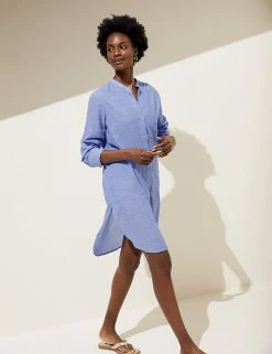 Coupon ๐งจ M&S Collection ๐ Shirts & Blouses Pure Cotton Longline Beach Cover Up ๐ Shirt ๐