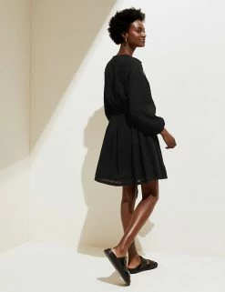 New 🎉 M&S Collection 👗 Dresses Pure Cotton Embroidered Mini Beach 👗 Dress 👏 -Women's Holiday Shop Sales SD 01 T52 7465 Y0 X EC 3