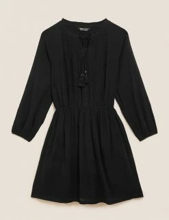 New 🎉 M&S Collection 👗 Dresses Pure Cotton Embroidered Mini Beach 👗 Dress 👏 -Women's Holiday Shop Sales SD 01 T52 7465 Y0 X EC 90