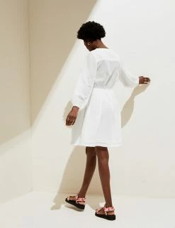 New 🎉 M&S Collection 👗 Dresses Pure Cotton Embroidered Mini Beach 👗 Dress 👏 -Women's Holiday Shop Sales SD 01 T52 7465 Z0 X EC 4