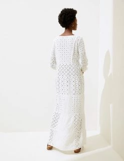 Discount 👏 M&S Collection 👗 Dresses Embroidered V-Neck Maxi Waisted 👗 Dress ⌛ -Women's Holiday Shop Sales SD 01 T52 7466 Z0 X EC 3