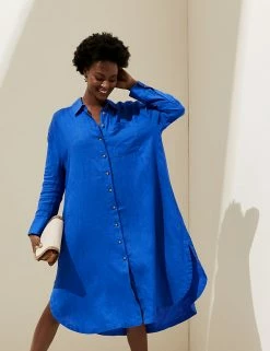 Discount 🧨 M&S Collection 👗 Dresses Pure Linen Midi 👕 Shirt Beach 👗 Dress 🎉 -Women's Holiday Shop Sales SD 01 T52 7469 E0 X EC 1