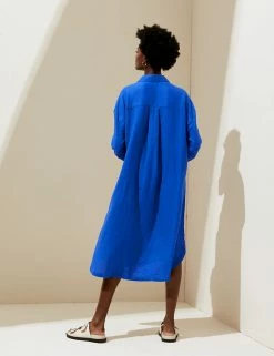 Discount 🧨 M&S Collection 👗 Dresses Pure Linen Midi 👕 Shirt Beach 👗 Dress 🎉 -Women's Holiday Shop Sales SD 01 T52 7469 E0 X EC 3