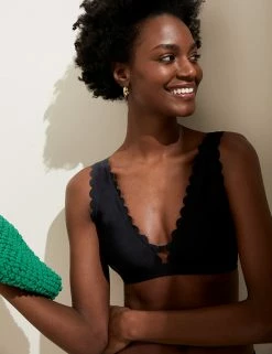 Discount 🎁 M&S Collection Tops Scallop Plunge 👙 Bikini Top 🔥 -Women's Holiday Shop Sales SD 01 T52 7472B Y0 X EC 2