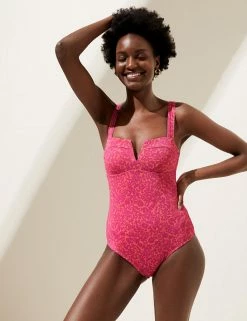 Promo 💯 M&S Collection 🩱 Swimsuits Animal Print Ribbed Padded Plunge 🩱 Swimsuit 🤩 -Women's Holiday Shop Sales SD 01 T52 7494 A4 X EC 1
