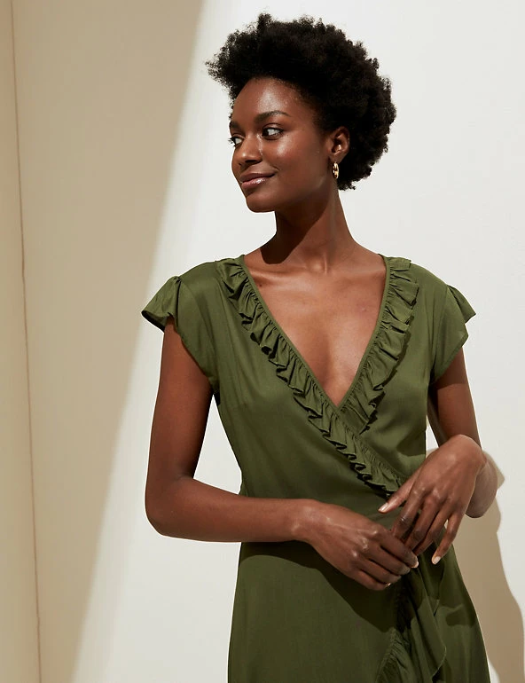 Buy ๐คฉ M&S Collection ๐ Dresses Frill Detail Midi Wrap ๐ Dress ๐ฏ 3 Buy ๐คฉ M&S Collection ๐ Dresses Frill Detail Midi Wrap ๐ Dress ๐ฏ - Image 3