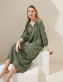 Best deal 😀 M&S Collection 👗 Dresses Pure Cotton Embroidered Maxi Beach 👗 Dress ✔️