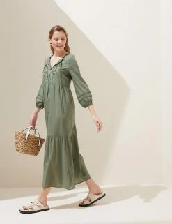 Best deal 😀 M&S Collection 👗 Dresses Pure Cotton Embroidered Maxi Beach 👗 Dress ✔️ -Women's Holiday Shop Sales SD 01 T52 7559 KH X EC 2