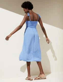 New ✔️ M&S Collection 👗 Dresses Spot Print Shirred Midi Waisted 👗 Dress 🎉 -Women's Holiday Shop Sales SD 01 T52 7582 E4 X EC 2