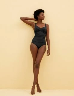 Buy 🥰 M&S Collection 🩱 Swimsuits Tummy Control Padded Wrap Plunge 🩱 Swimsuit 🌟 -Women's Holiday Shop Sales SD 01 T52 7598 Y0 X EC 1